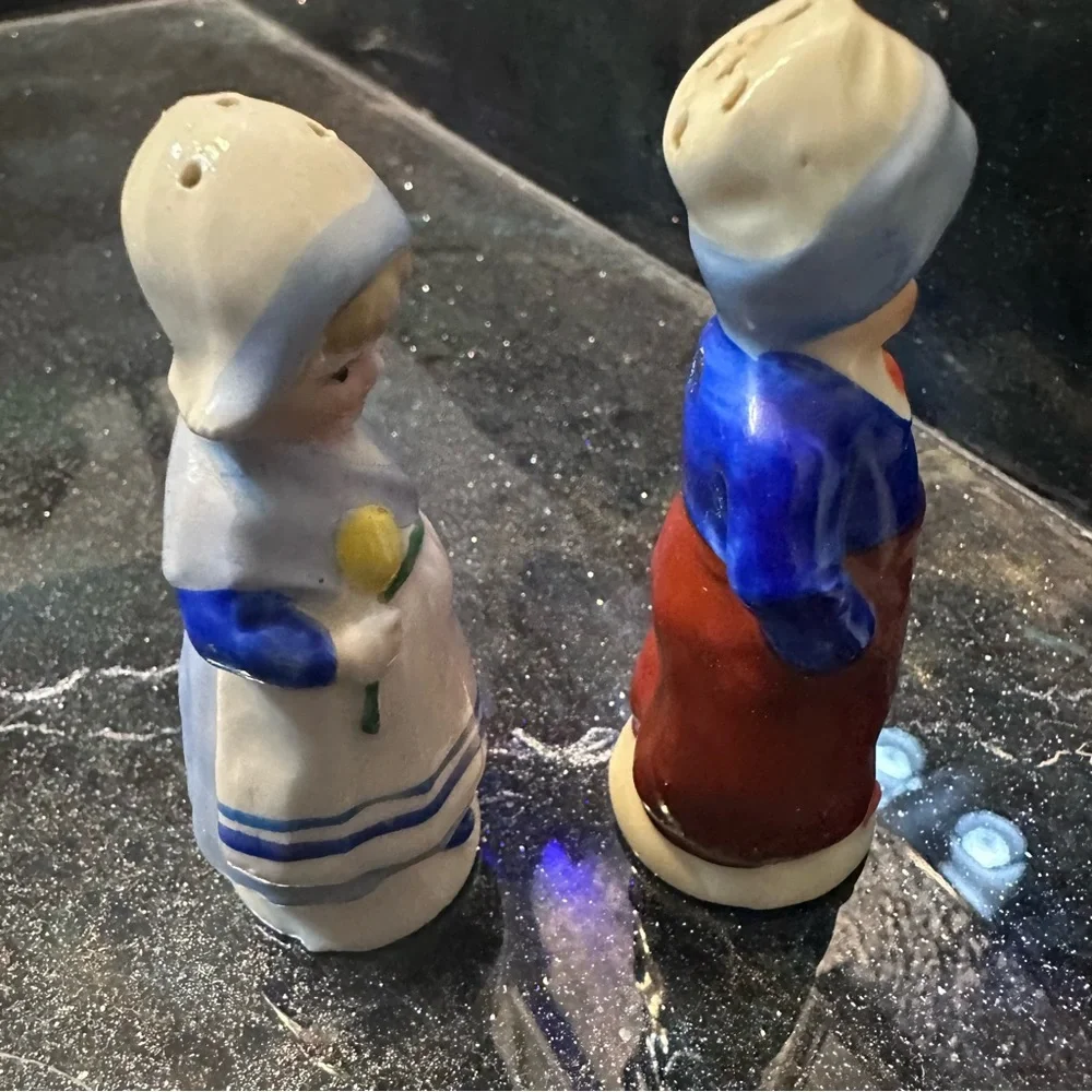 Salt and Pepper Shakers Vintage Japanese Ceramic Dutch Boy and Girl Antique Set